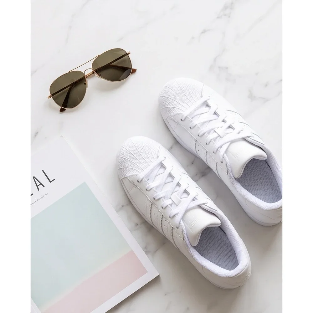 Adidas Superstar White Leather Low Top Sneakers Mens 8 Womens 9